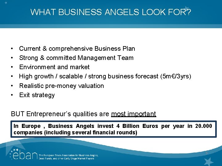 WHAT BUSINESS ANGELS LOOK FOR? • • • Current & comprehensive Business Plan Strong