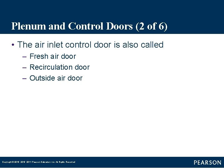 Plenum and Control Doors (2 of 6) • The air inlet control door is