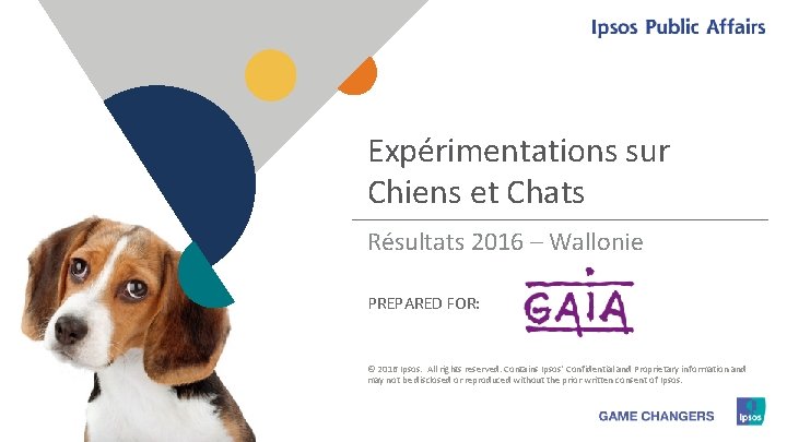 Expérimentations sur Chiens et Chats Résultats 2016 – Wallonie PREPARED FOR: © 2016 Ipsos.