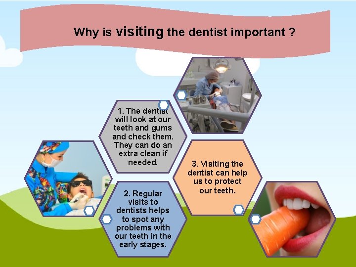Why is visiting the dentist important ? 1. The dentist will look at our