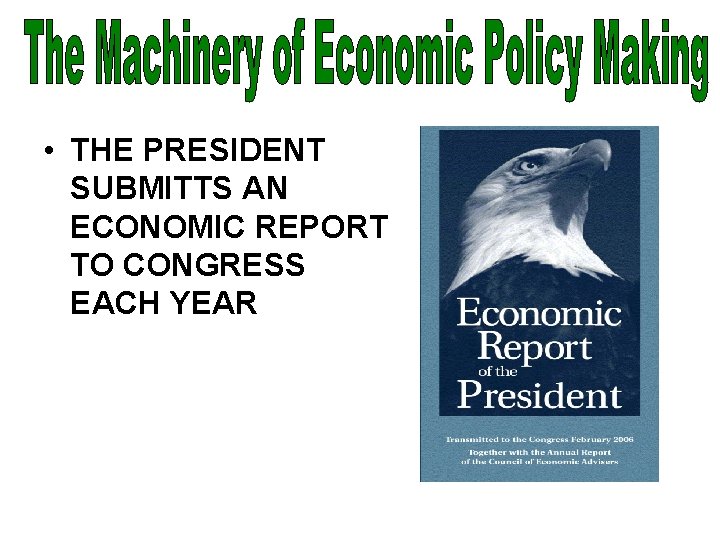  • THE PRESIDENT SUBMITTS AN ECONOMIC REPORT TO CONGRESS EACH YEAR 