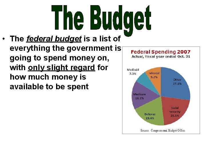  • The federal budget is a list of everything the government is going