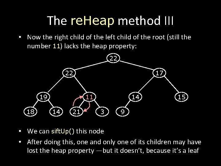 The re. Heap method III • Now the right child of the left child