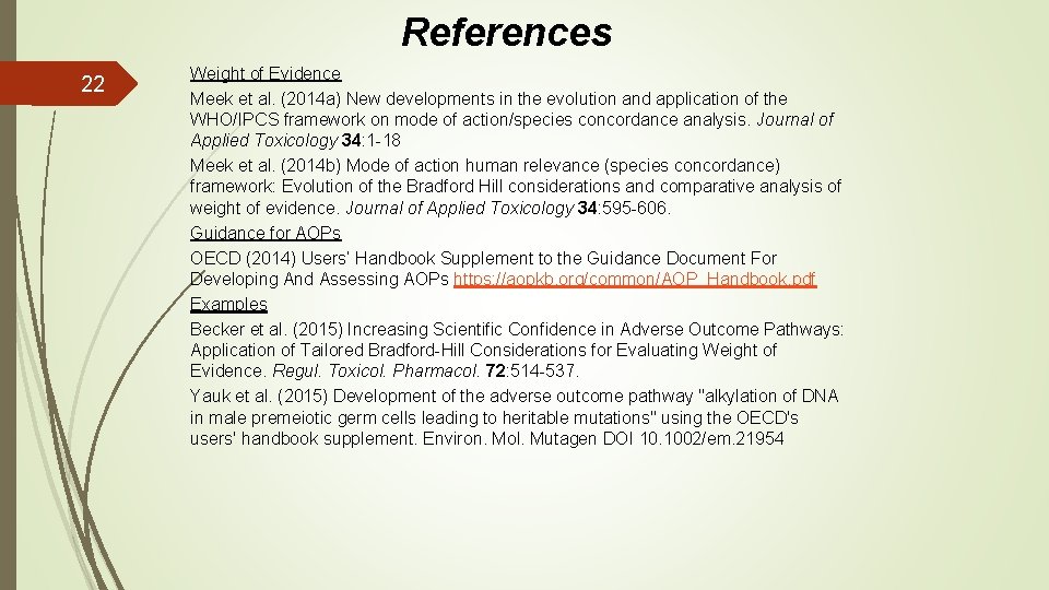 References 22 Weight of Evidence Meek et al. (2014 a) New developments in the