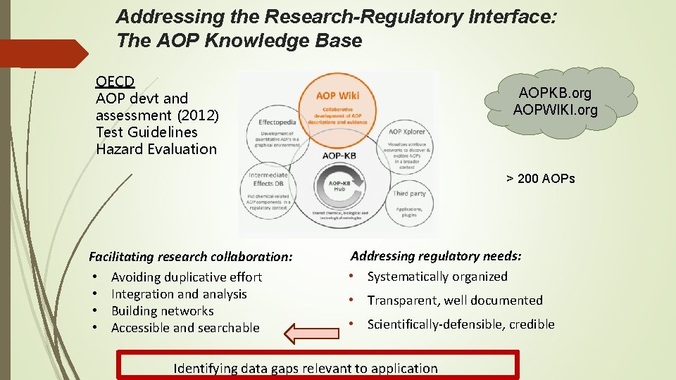 Addressing the Research-Regulatory Interface: The AOP Knowledge Base OECD AOP devt and assessment (2012)