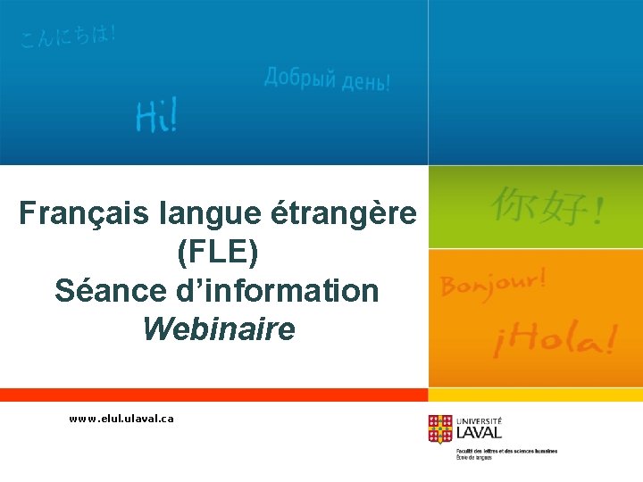 Français langue étrangère (FLE) Séance d’information Webinaire www. elul. ulaval. ca 
