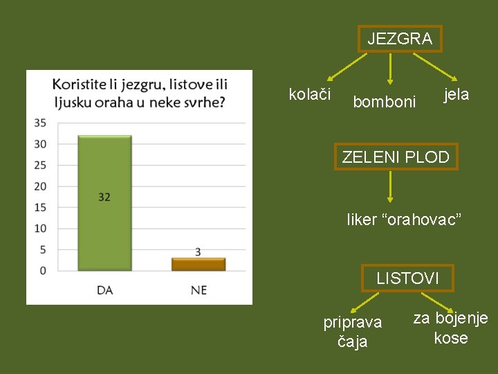 JEZGRA kolači bomboni jela ZELENI PLOD liker “orahovac” LISTOVI priprava čaja za bojenje kose