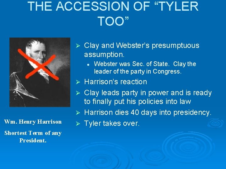 THE ACCESSION OF “TYLER TOO” Ø Clay and Webster’s presumptuous assumption. l Ø Ø