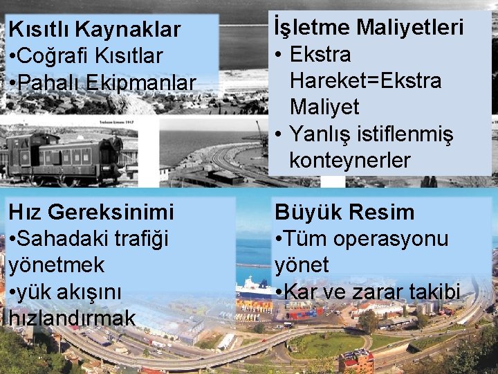 İşletme Maliyetleri Kısıtlı Kaynaklar 4. Ulusal Liman Kongresi • Ekstra • Coğrafi Kısıtlar Hareket=Ekstra