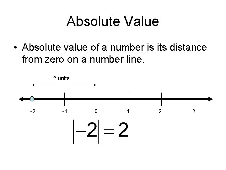 Absolute Value • Absolute value of a number is its distance from zero on