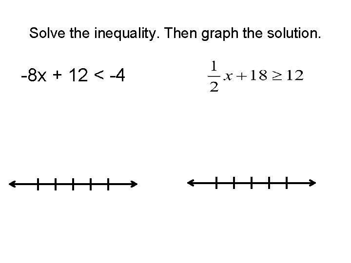 Solve the inequality. Then graph the solution. -8 x + 12 < -4 