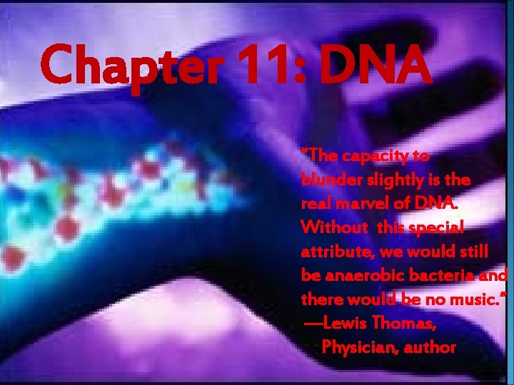 Chapter 11: DNA “The capacity to blunder slightly is the real marvel of DNA.