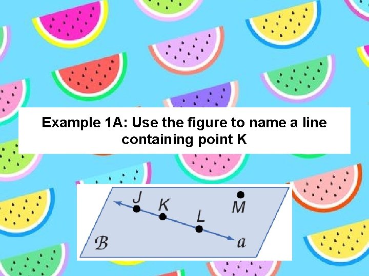 Example 1 A: Use the figure to name a line containing point K 