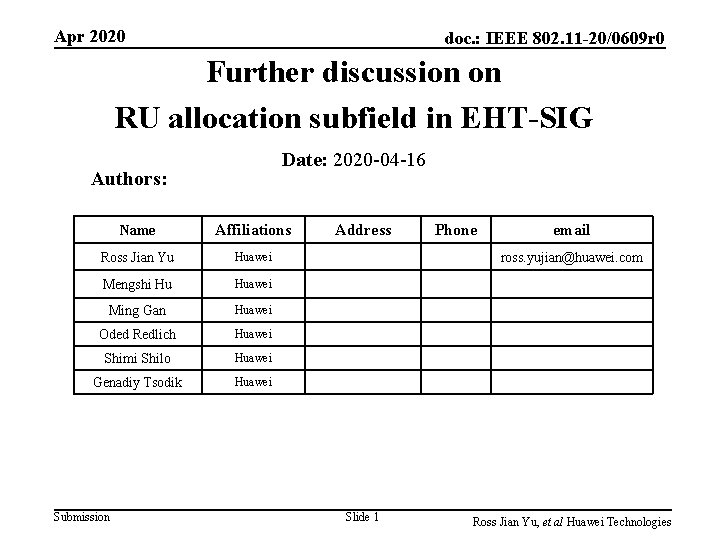 Apr 2020 doc. : IEEE 802. 11 -20/0609 r 0 Further discussion on RU Apr 2020 doc. : IEEE 802. 11 -20/0609 r 0 Further discussion on RU