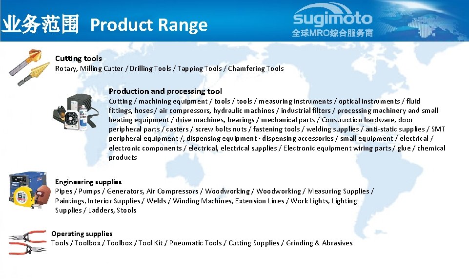 业务范围 Product Range Cutting tools Rotary, Milling Cutter / Drilling Tools / Tapping Tools