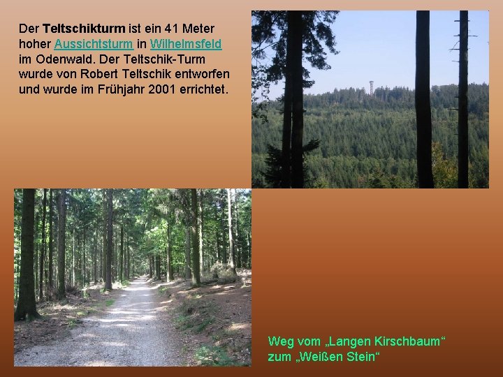 Der Teltschikturm ist ein 41 Meter hoher Aussichtsturm in Wilhelmsfeld im Odenwald. Der Teltschik-Turm