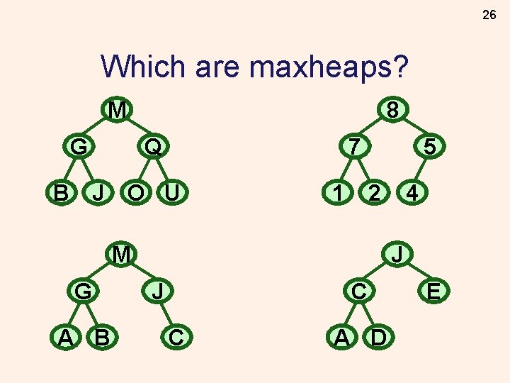 26 Which are maxheaps? 8 M 5 7 G Q B J O U