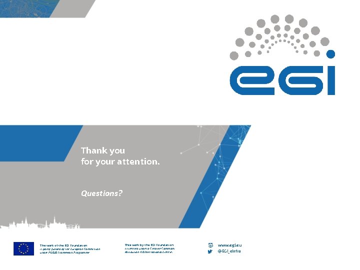 Thank you for your attention. Questions? The work of the EGI Foundation is partly