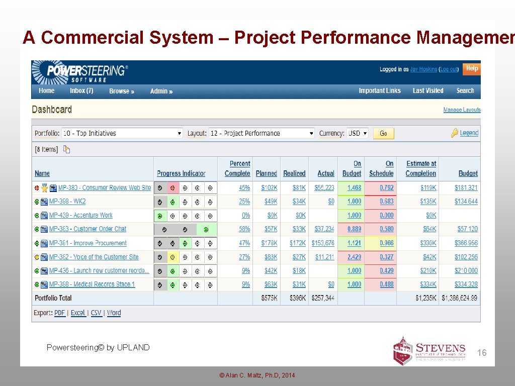 A Commercial System – Project Performance Managemen Powersteering© by UPLAND 16 © Alan C.