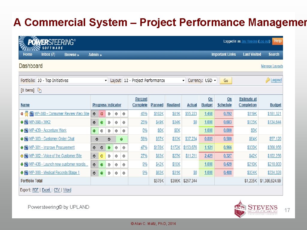 A Commercial System – Project Performance Managemen Powersteering© by UPLAND 17 © Alan C.