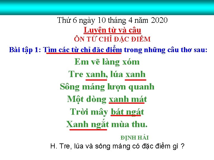 Thứ 6 ngày 10 tháng 4 năm 2020 Luyện từ và câu ÔN TỪ