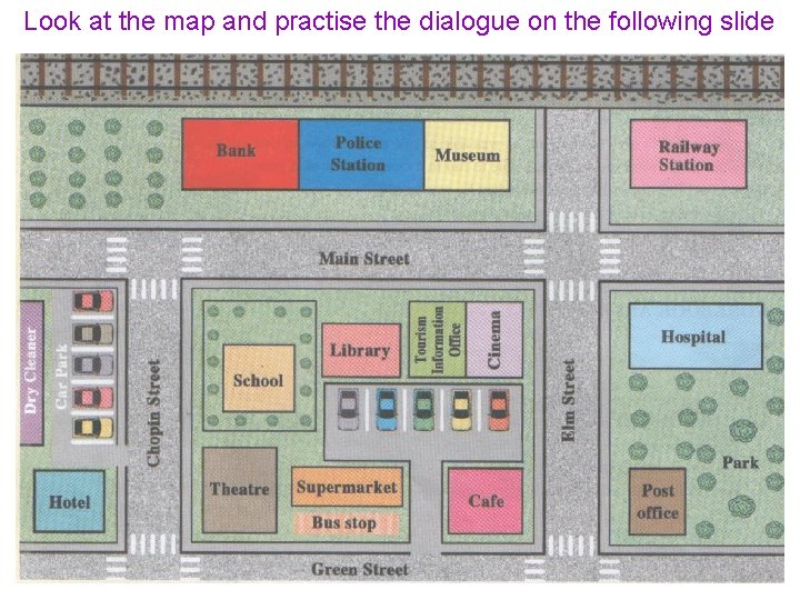 Look at the map and practise the dialogue on the following slide Look at the map and practise the dialogue on the following slide