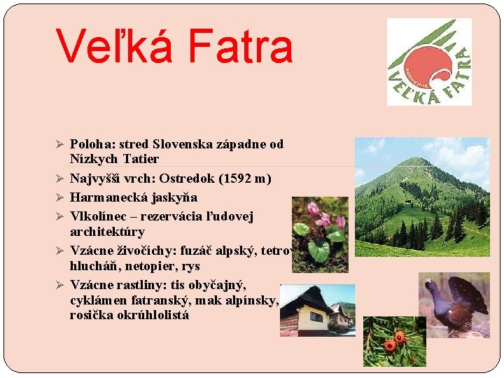 Veľká Fatra Ø Poloha: stred Slovenska západne od Ø Ø Ø Nízkych Tatier Najvyšší