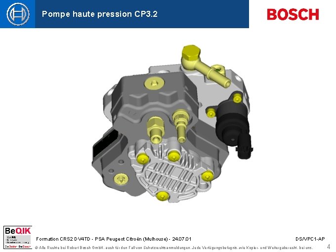 Pompe haute pression CP 3. 2 Formation CRS 2 DV 4 TD - PSA Pompe haute pression CP 3. 2 Formation CRS 2 DV 4 TD - PSA