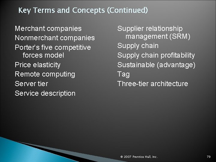 Key Terms and Concepts (Continued) Merchant companies Nonmerchant companies Porter’s five competitive forces model