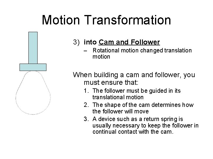 Motion Transformation 3) into Cam and Follower – Rotational motion changed translation motion When