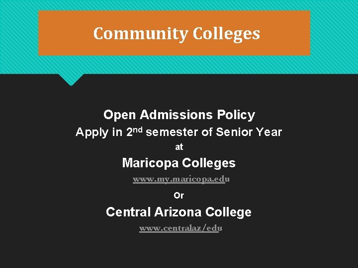Community Colleges Open Admissions Policy Apply in 2 nd semester of Senior Year at Community Colleges Open Admissions Policy Apply in 2 nd semester of Senior Year at