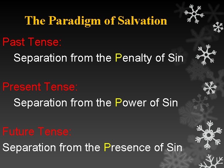 The Paradigm of Salvation Past Tense: Separation from the Penalty of Sin Present Tense: