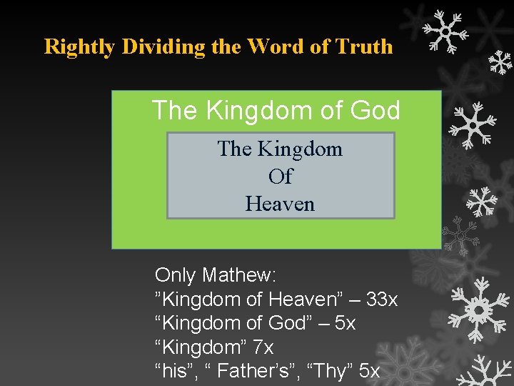 Rightly Dividing the Word of Truth The Kingdom of God The Kingdom Of Heaven