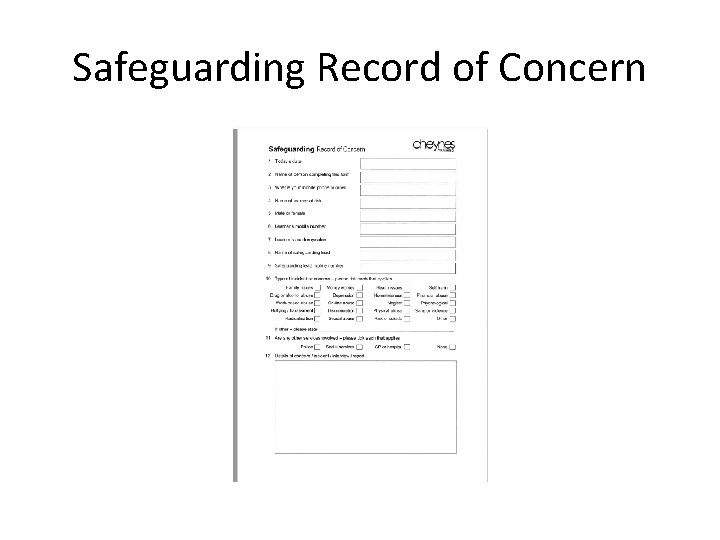 Safeguarding Record of Concern 