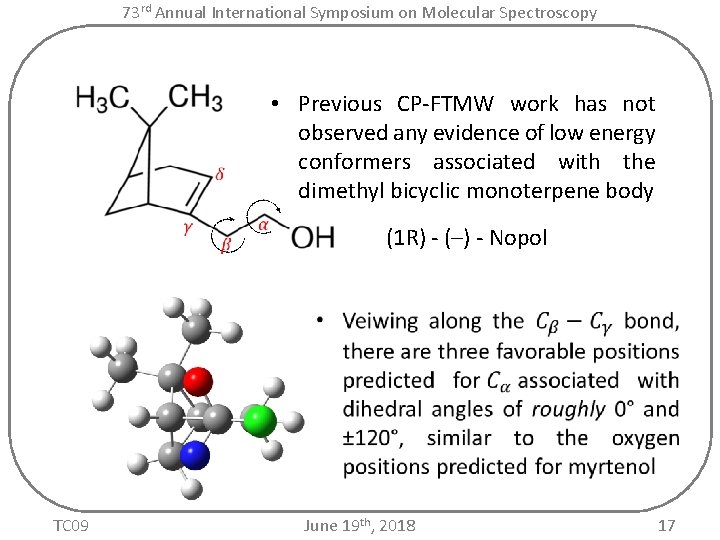 73 rd Annual International Symposium on Molecular Spectroscopy • Previous CP-FTMW work has not