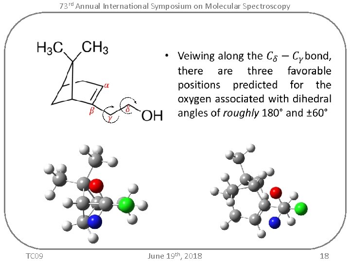73 rd Annual International Symposium on Molecular Spectroscopy TC 09 June 19 th, 2018