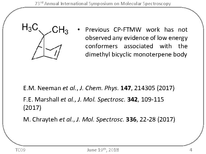 73 rd Annual International Symposium on Molecular Spectroscopy • Previous CP-FTMW work has not