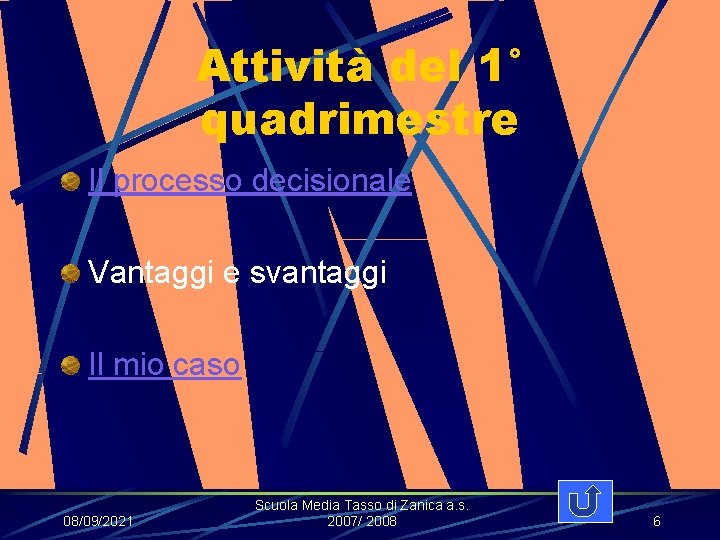 Attività del 1° quadrimestre Il processo decisionale Vantaggi e svantaggi Il mio caso 08/09/2021