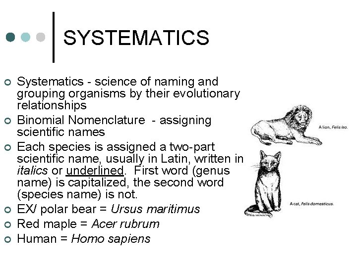 SYSTEMATICS ¢ ¢ ¢ Systematics - science of naming and grouping organisms by their SYSTEMATICS ¢ ¢ ¢ Systematics - science of naming and grouping organisms by their