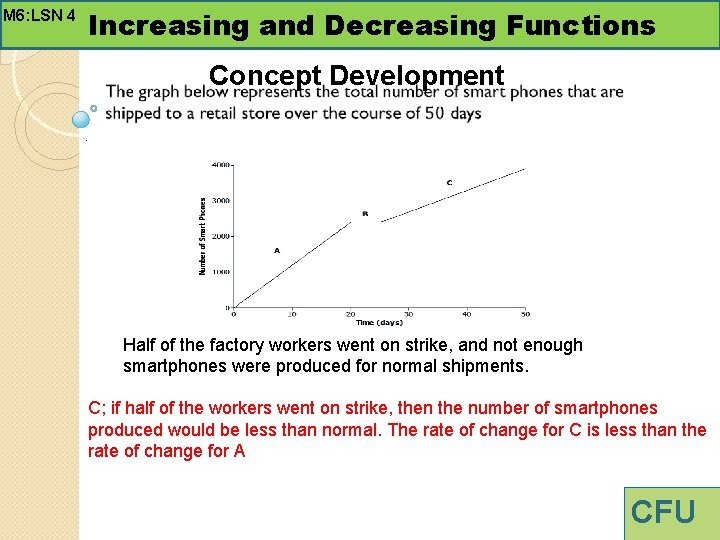 Increasing and Decreasing Functions M 6: LSN 4 Concept Development. Half of the factory
