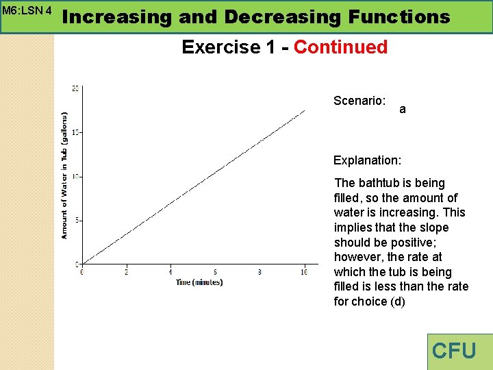 M 6: LSN 4 Increasing and Decreasing Functions Exercise 1 - Continued Scenario: a