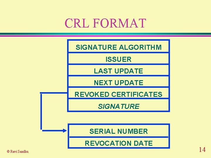 CRL FORMAT SIGNATURE ALGORITHM ISSUER LAST UPDATE NEXT UPDATE REVOKED CERTIFICATES SIGNATURE SERIAL NUMBER