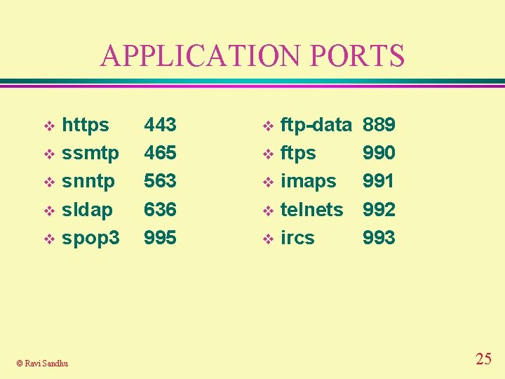 APPLICATION PORTS https v ssmtp v snntp v sldap v spop 3 v ©