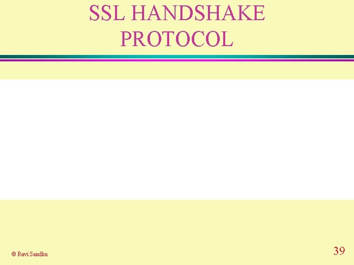 SSL HANDSHAKE PROTOCOL © Ravi Sandhu 39 