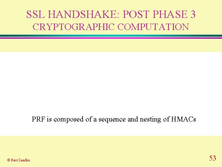 SSL HANDSHAKE: POST PHASE 3 CRYPTOGRAPHIC COMPUTATION PRF is composed of a sequence and