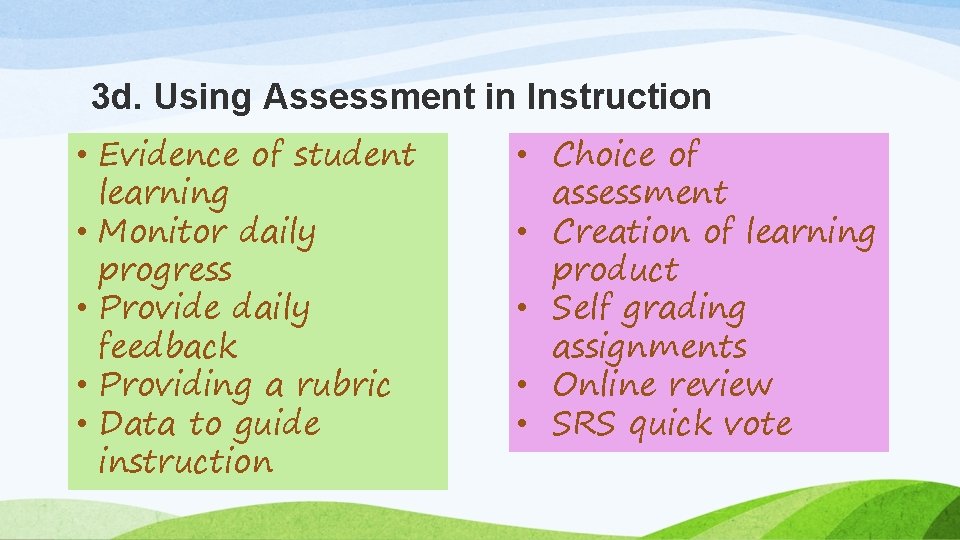 3 d. Using Assessment in Instruction • Evidence of student learning • Monitor daily