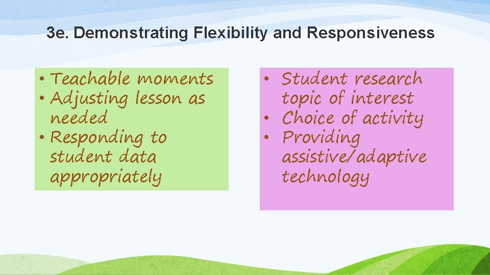 3 e. Demonstrating Flexibility and Responsiveness • Teachable moments • Adjusting lesson as needed