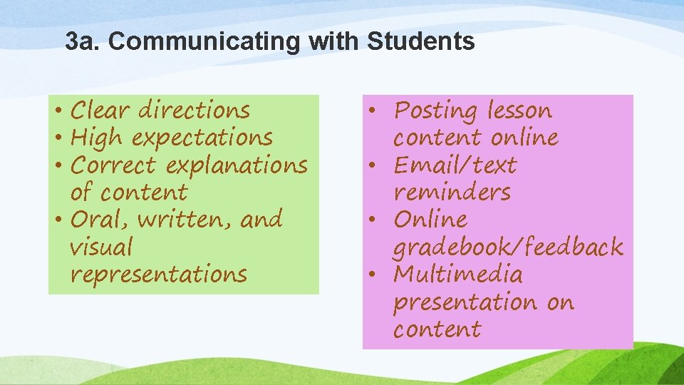 3 a. Communicating with Students • Clear directions • High expectations • Correct explanations