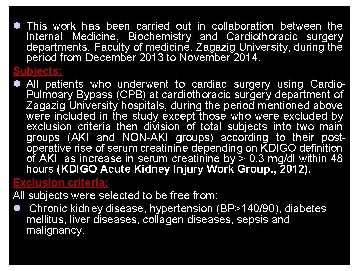 l This work has been carried out in collaboration between the Internal Medicine, Biochemistry