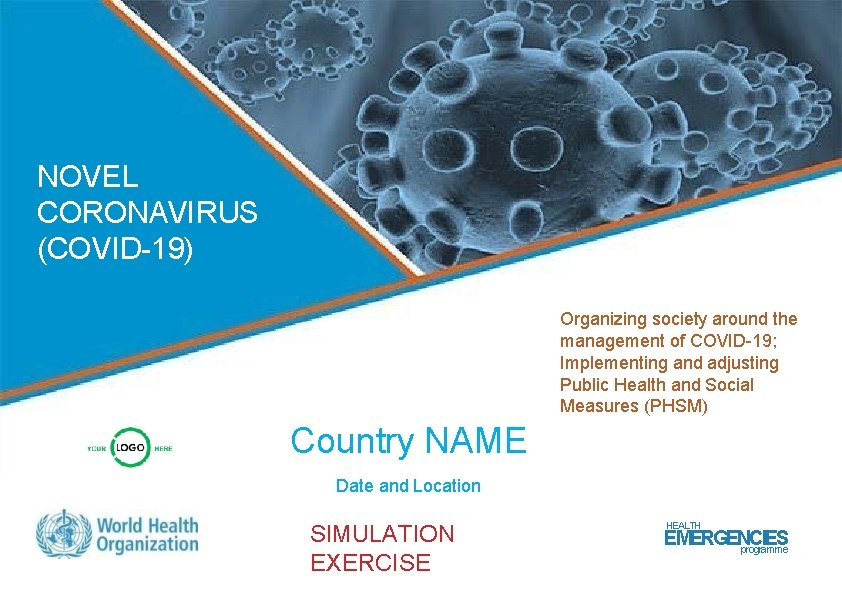 NOVEL CORONAVIRUS (COVID-19) Organizing society around the management of COVID-19; Implementing and adjusting Public